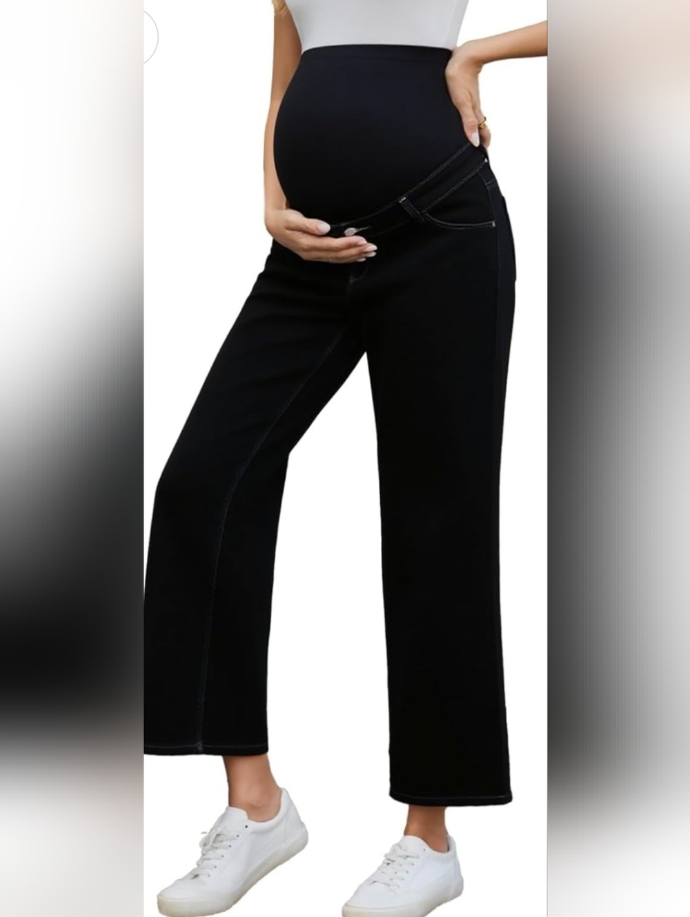 Ecavus Maternity Black Pull-On Wide Leg Pants Comfort Stylish Casual